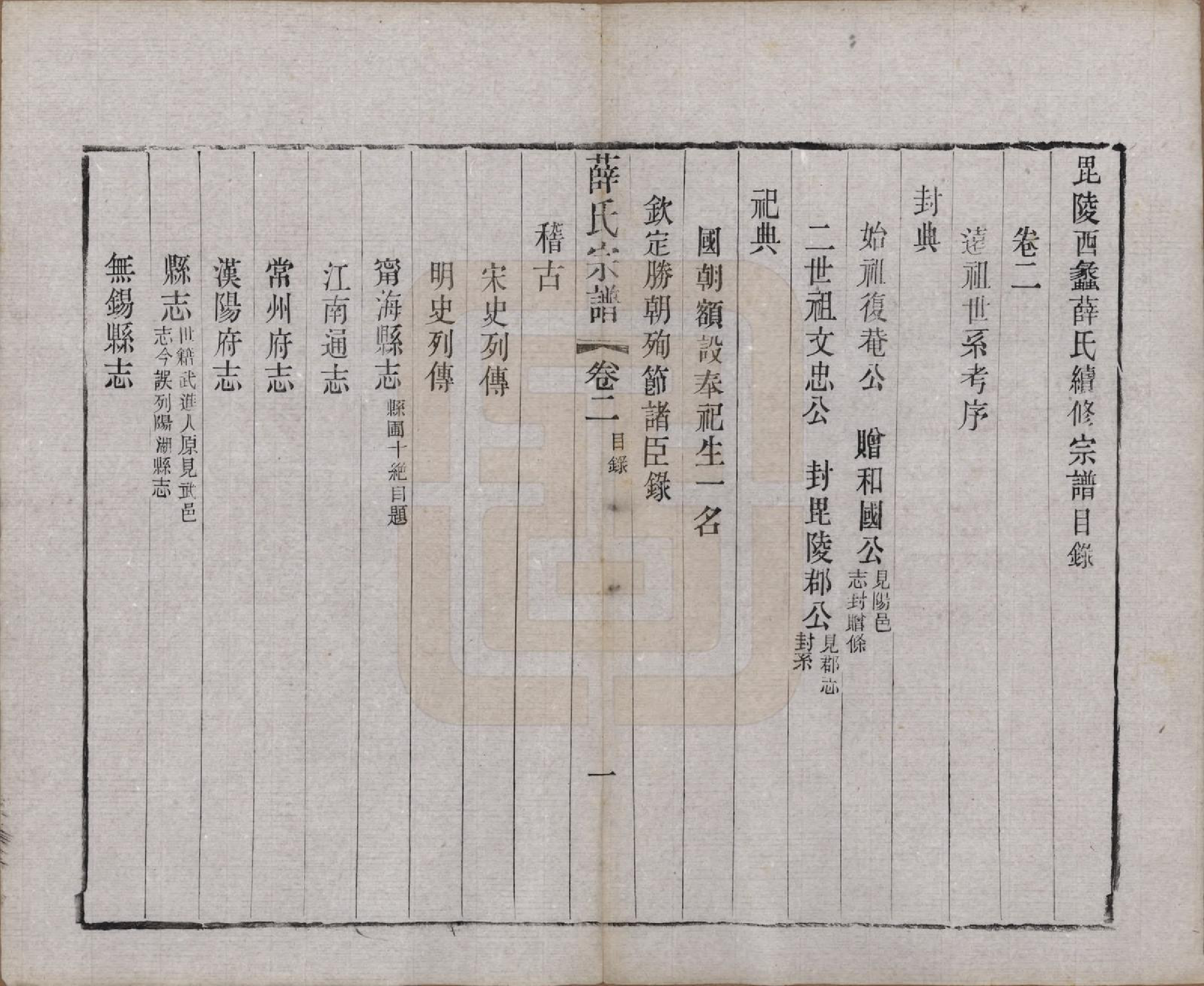 GTJP1927.薛.江苏常州.毗陵西蠡薛氏续修宗谱二十八卷.清宣统元年（1909）_002.pdf_第1页