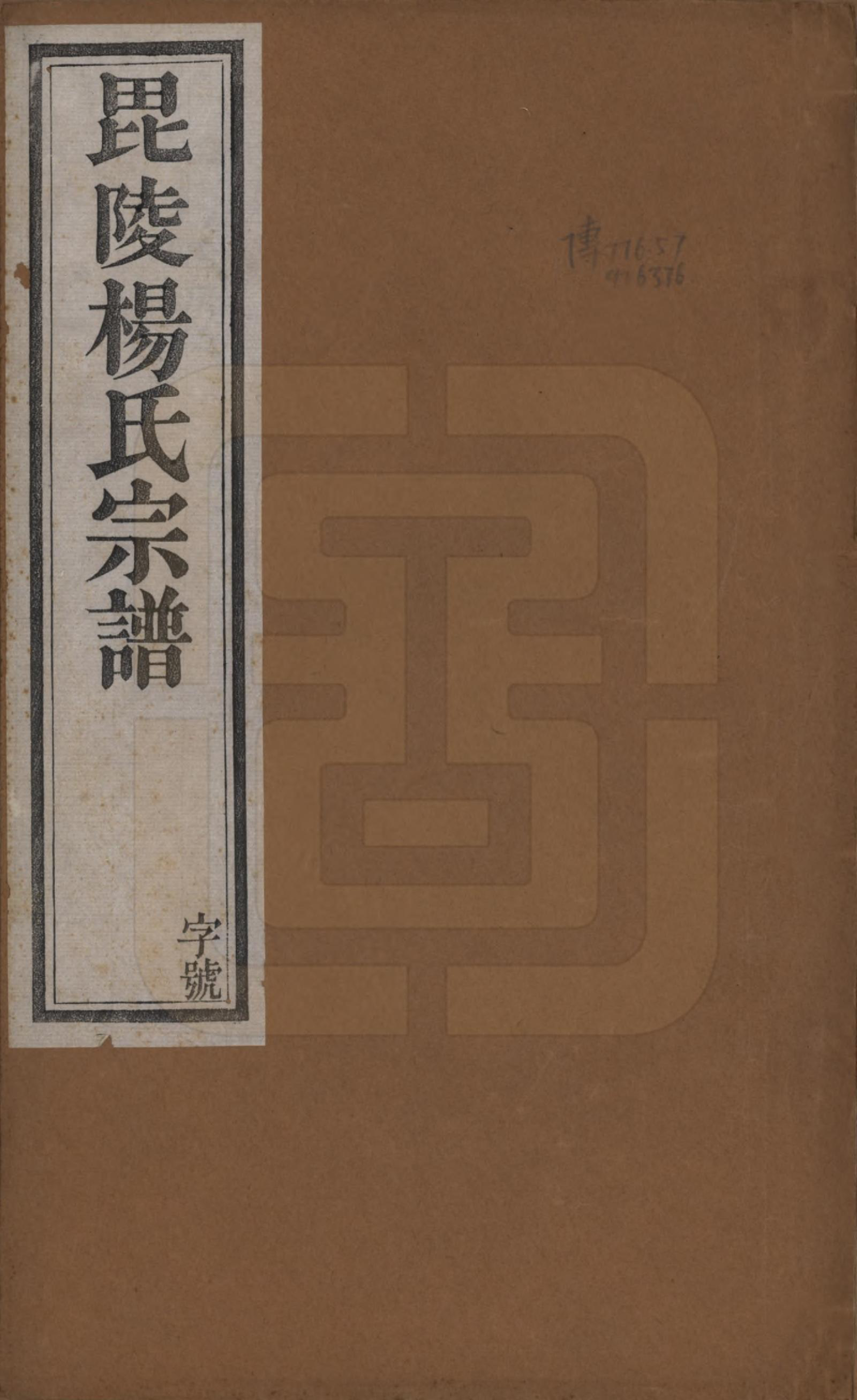 GTJP1954.杨.江苏武进.毗陵杨氏宗谱十二卷.民国二十年（1931）_001.pdf_第1页