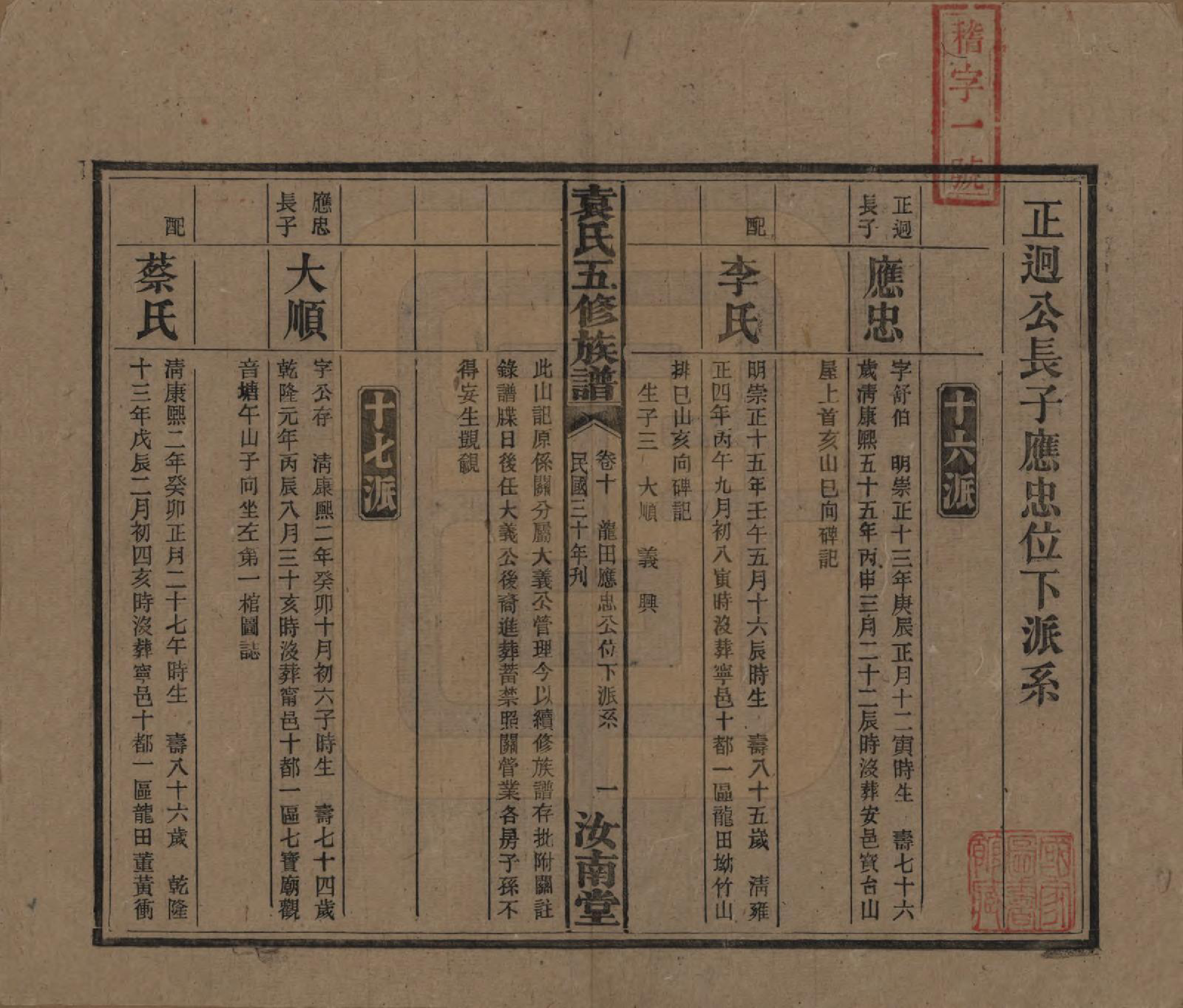 GTJP2063.袁.河南汝南.袁氏五修族谱.民国三十年(1941)_010.pdf_第1页